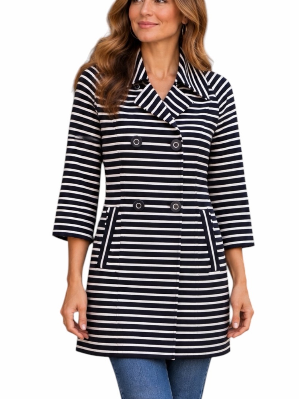 Cabi Maritime Jacket Size L Striped Double Breasted Navy White Style 5151